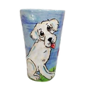 IMAGE OF WHITE LABRADOR RETRIEVER PAINTED ON TALL LATTE MUG BY Debby Carman