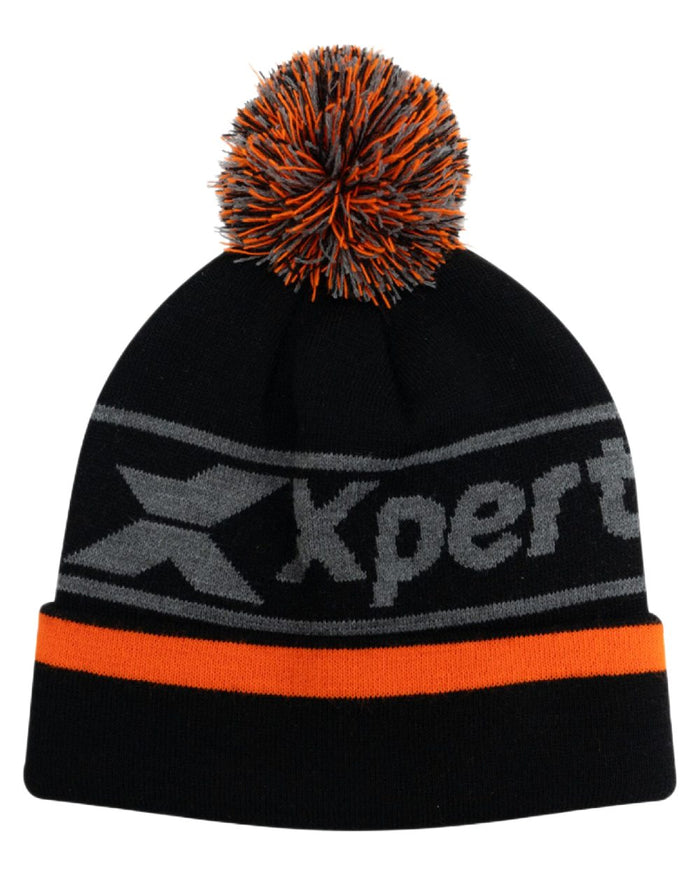 Black Coloured Xpert Children Pom Pom Beanie Hat on White Background
#colour_black