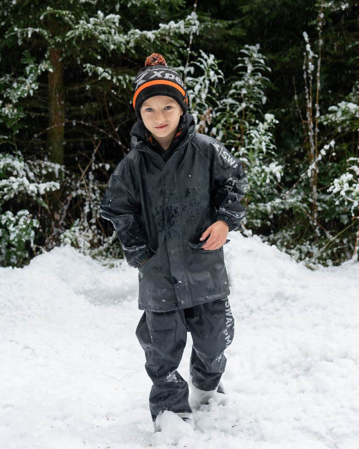 Black Coloured Xpert Kids Swampmaster Stormgear Junior Gift Bundle GGS 2024 on Snow Background
#colour_black