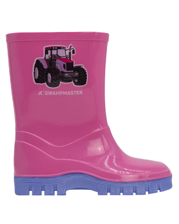 Pink Lilac Coloured Xpert Childrens Swampmaster Tractor Wellingtonss on White Background
#colour_pink-lilac