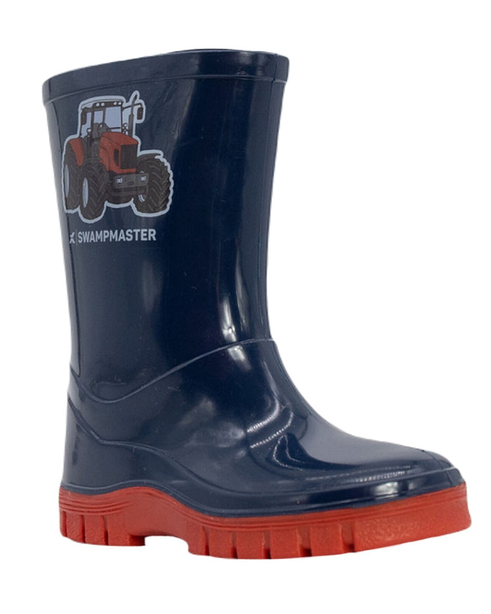 Navy Red Coloured Xpert Childrens Swampmaster Tractor Wellingtons on White Background
#colour_navy-red