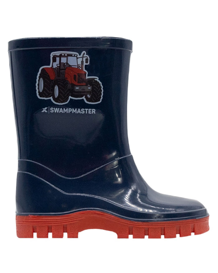 Navy Red Coloured Xpert Childrens Swampmaster Tractor Wellingtons on White Background
#colour_navy-red