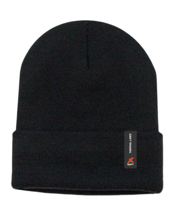 Black Coloured Xpert Core Thermal Lined Beanie Hat on White Background
#colour_black