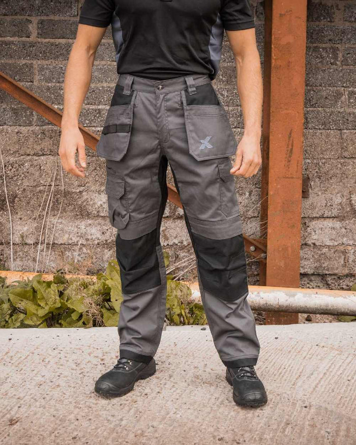 Grey Black Coloured Xpert Mens Core Stretch Work Trousers on Outdoor Background
#colour_grey-black