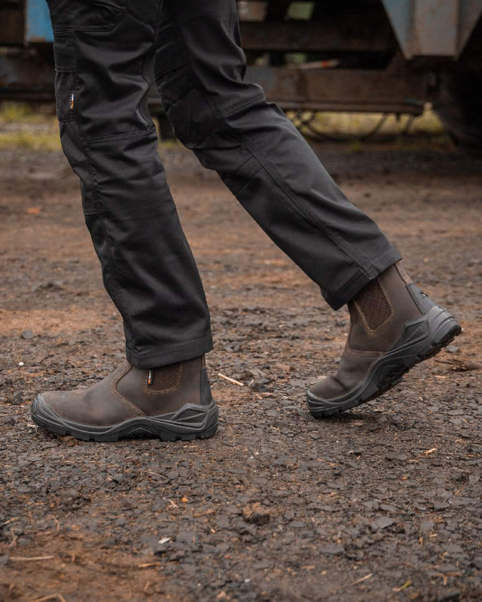 Brown Coloured Xpert Mens Defiant S3 Safety Dealer Boots on Outdoor Background
#colour_brown