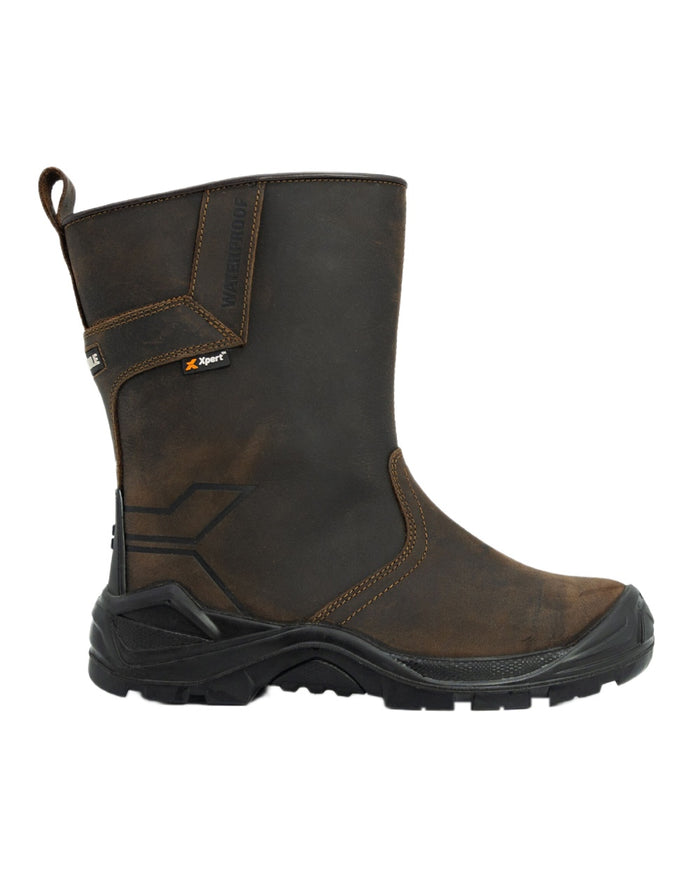 Brown Coloured Xpert Mens Invincible S3 Safety Waterproof Rigger Boots on White Background
#colour_brown
