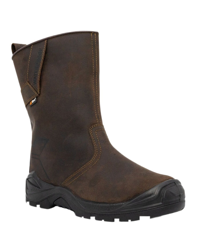 Brown Coloured Xpert Mens Invincible S3 Safety Waterproof Rigger Boots on White Background
#colour_brown