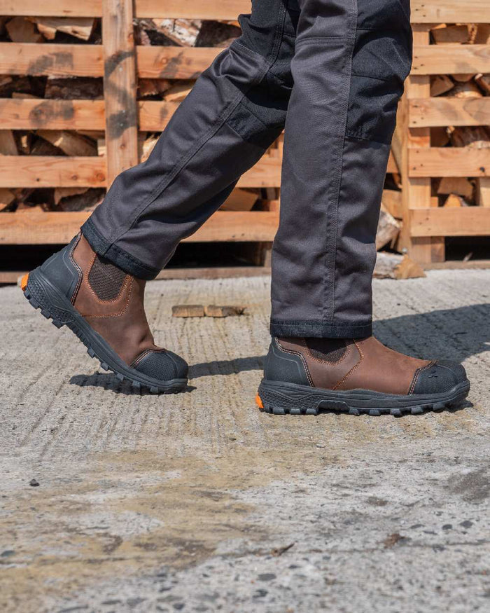 Brown Coloured Xpert Mens Pro Forge Waterproof S7L Safety Dealer Boots on Outdoor Background
#colour_brown