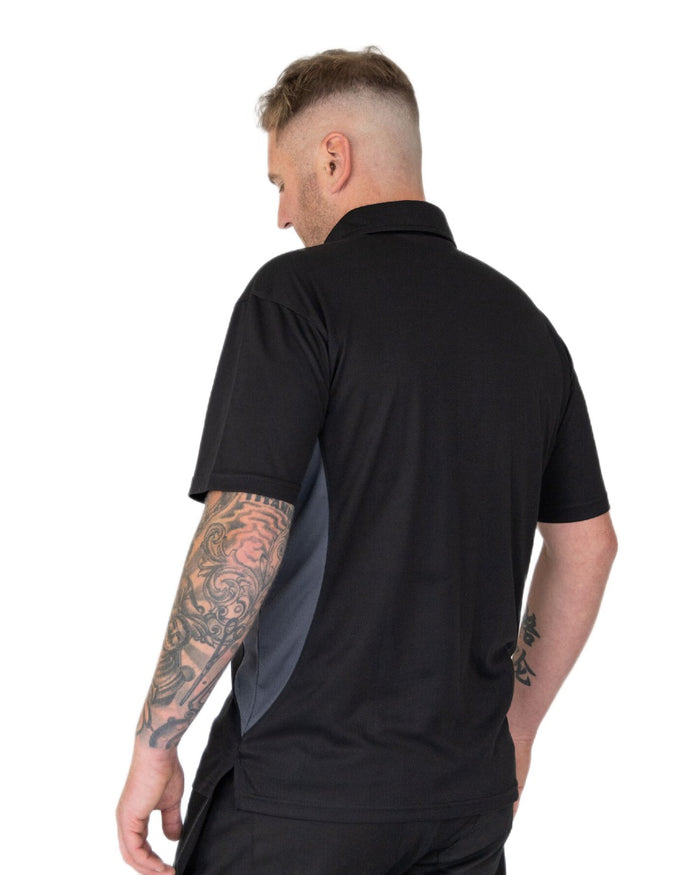 Black Grey Coloured Xpert Mens Pro Stretch Polo Shirt on White Background
#colour_black-grey