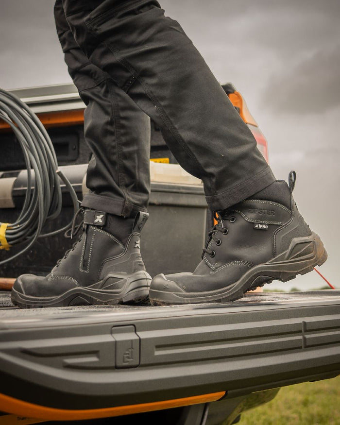 Black Coloured Xpert Mens Pro Zipster Safety Zip-Side Boots on Outdoor Background
#colour_black