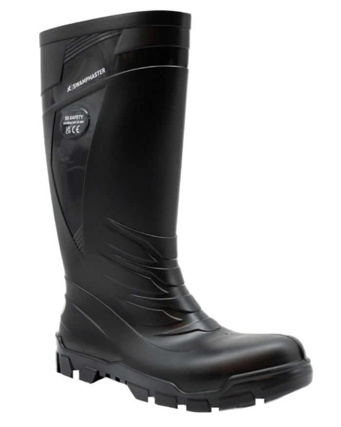 Black Coloured Xpert Mens Swampmaster Titan S5 Safety PVC Wellingtons on White Background
#colour_black