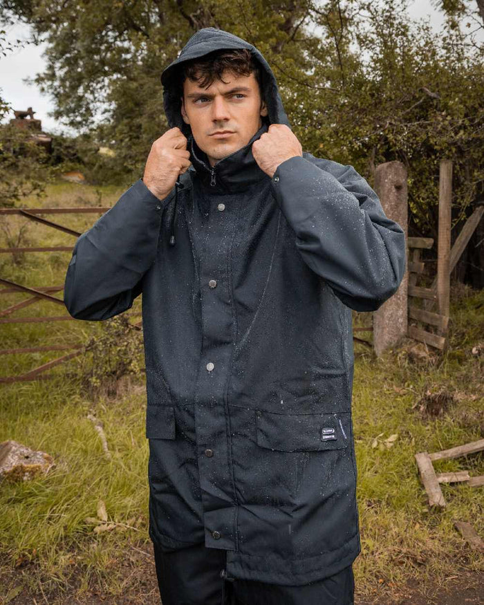 Navy Coloured Xpert Mens Swampmaster No-Sweat Xtremegear Waterproof Jacket on Outdoor Background
#colour_navy