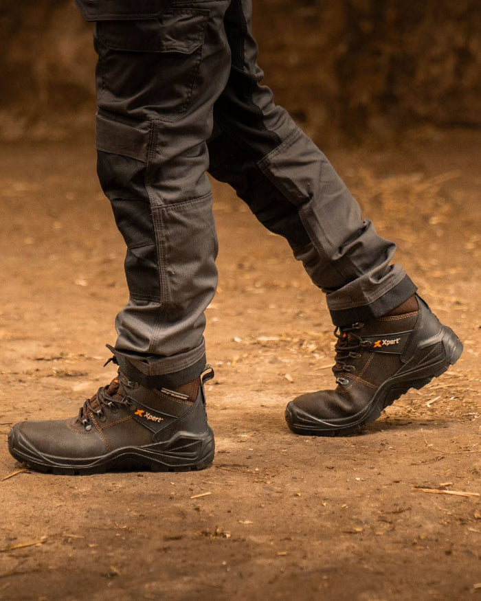 Brown Coloured Xpert Mens Typhoon Waterproof Safety Boots on Outdoor Background
#colour_brown