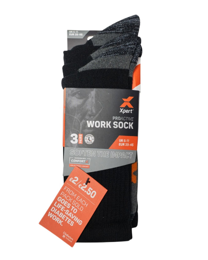 Black Coloured Xpert Pro Active Work Socks 3 Pack on White Background
#colour_black