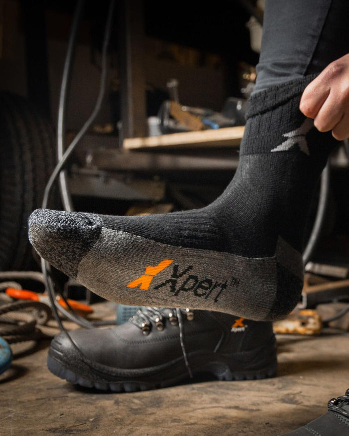 Black Coloured Xpert Pro Active Work Socks 3 Pack on Indoor Background
#colour_black