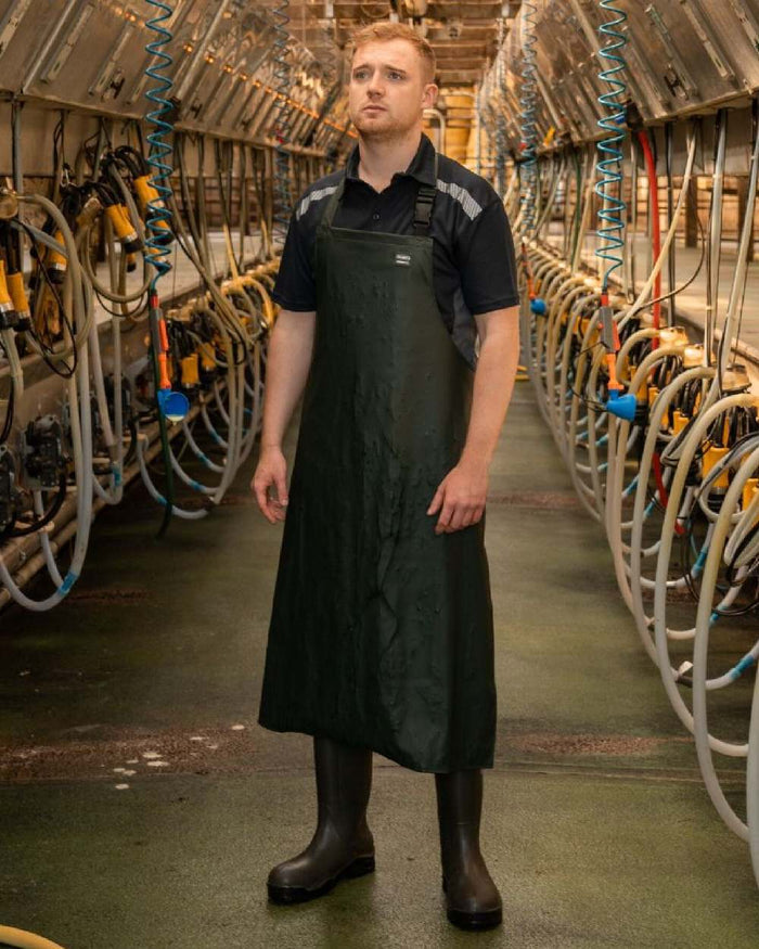 Green Coloured Xpert Swampmaster No-Sweat Stormgear Waterproof Dairy Apron on Factory Background
#colour_green