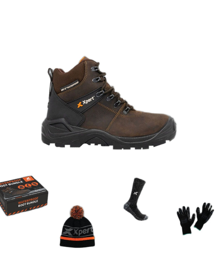 Brown Coloured Xpert Typhoon Safety Boots Bundle GGX 2024 on White Background
#colour_brown