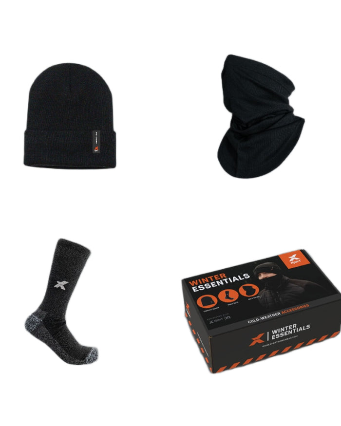 Black Coloured Xpert Winter Essentials Set Socks, Hat & Snood on White Background
#colour_black
