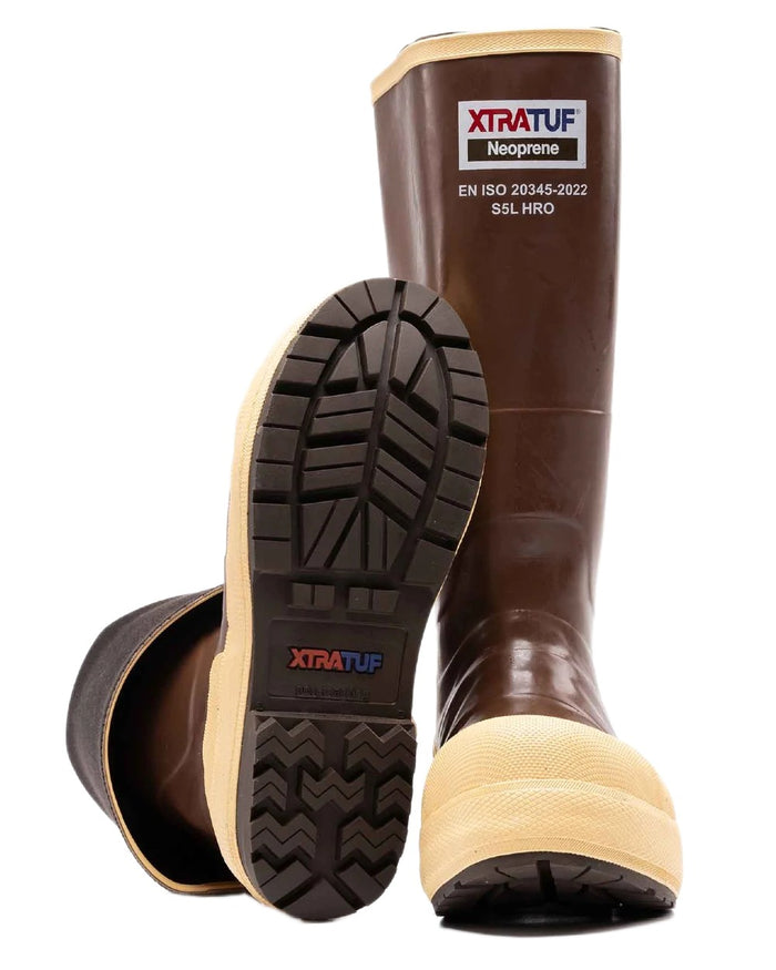 Brown Tan Coloured Xtratuf Legacy NXT Steel Toe Fishing Boots on white background #colour_brown-tan