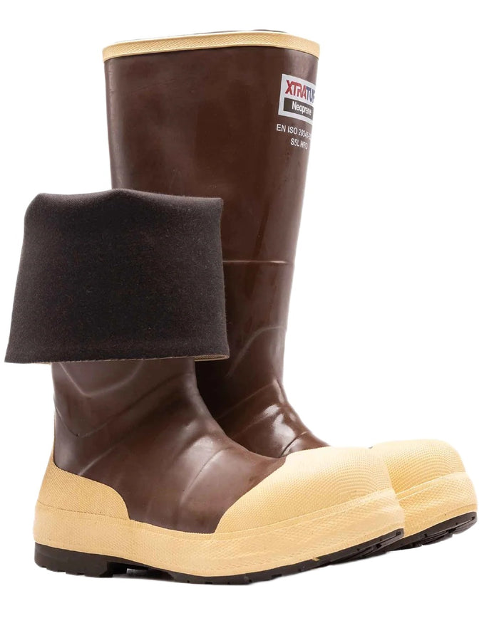 Brown Tan Coloured Xtratuf Legacy NXT Steel Toe Fishing Boots on white background #colour_brown-tan
