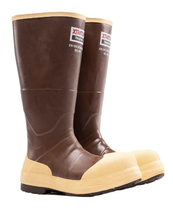 Brown Tan Coloured Xtratuf Legacy NXT Steel Toe Fishing Boots on white background #colour_brown-tan