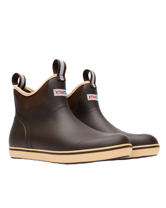 Chocolate Tan Coloured Xtratuf Mens 6 Ankle Deck Boots on white background #colour_chocolate-tan
