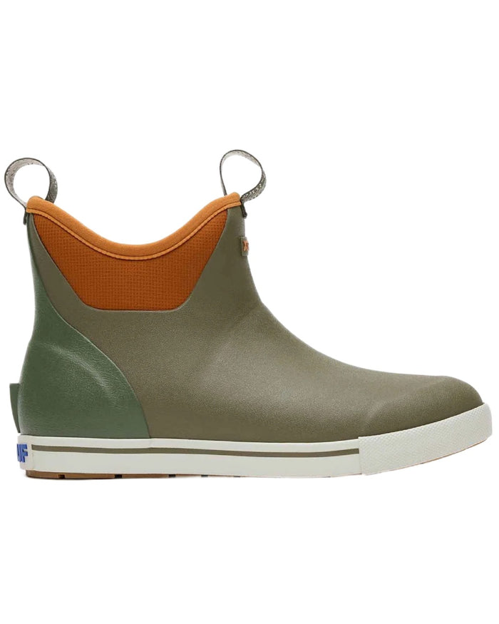 Olive Coloured Xtratuf Womens 6" Ankle Deck Camp Boots on white background #colour_olive