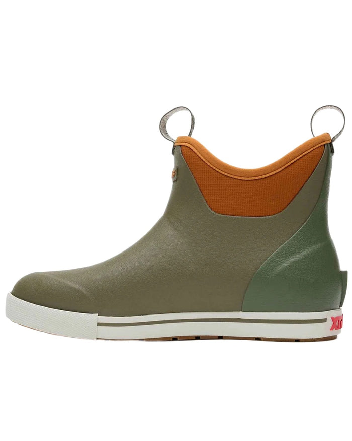 Olive Coloured Xtratuf Womens 6" Ankle Deck Camp Boots on white background #colour_olive