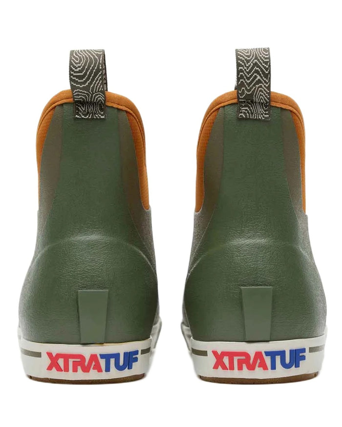 Olive Coloured Xtratuf Womens 6" Ankle Deck Camp Boots on white background #colour_olive