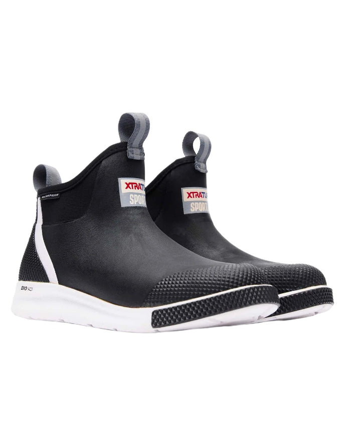 Black Coloured Xtratuf Mens 6" Ankle Deck Sport Boots on white background #colour_black