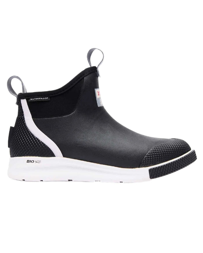 Black Coloured Xtratuf Mens 6" Ankle Deck Sport Boots on white background #colour_black