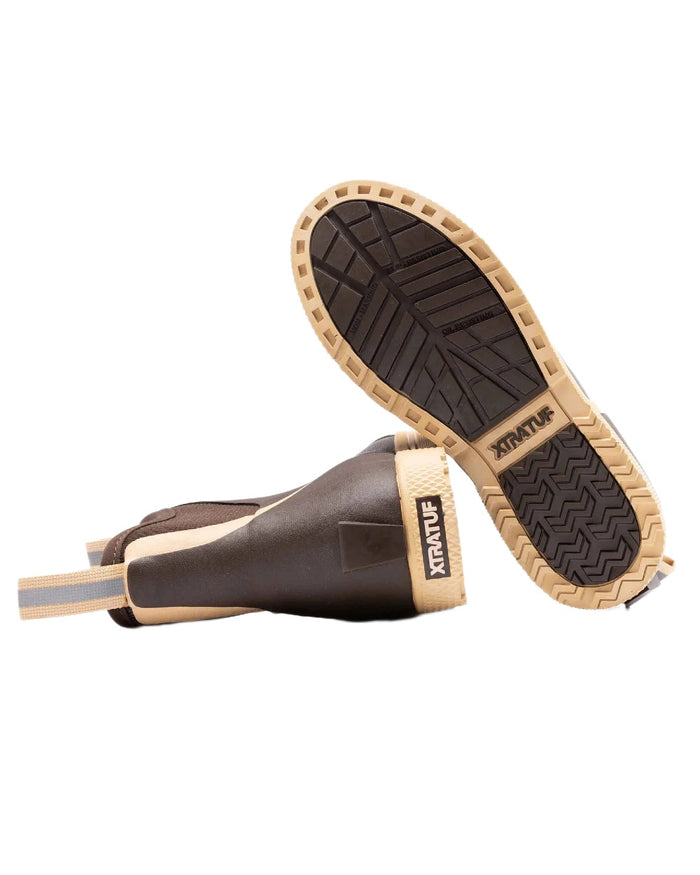 Brown Coloured Xtratuf Mens 6" Wheelhouse Ankle Boat Boots on white background #colour_brown