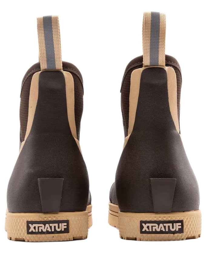 Brown Coloured Xtratuf Mens 6" Wheelhouse Ankle Boat Boots on white background #colour_brown