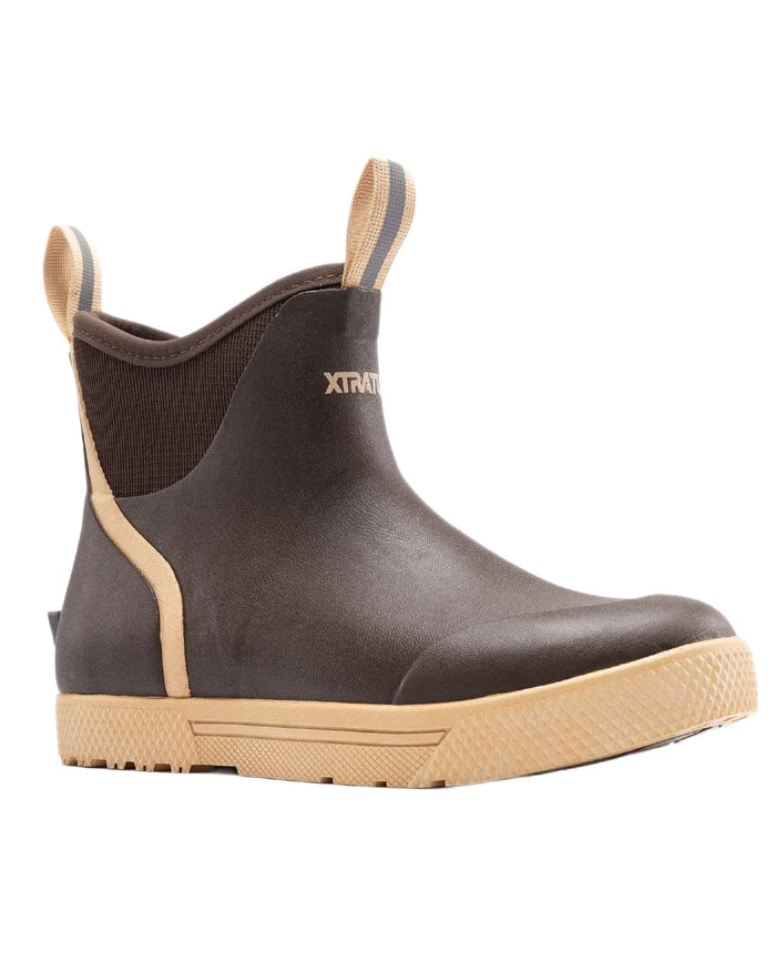 Brown Coloured Xtratuf Mens 6" Wheelhouse Ankle Boat Boots on white background #colour_brown