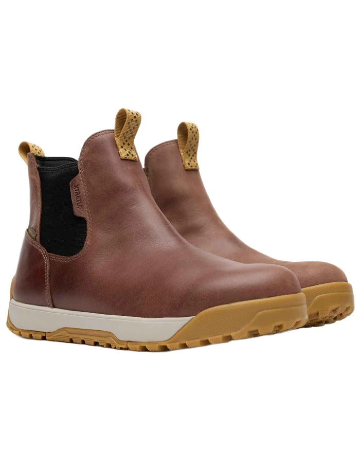 Brown coloured Xtratuf Mens Ankle Deck Leather Boots on white background #colour_brown