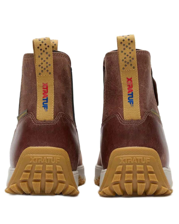 Brown coloured Xtratuf Mens Ankle Deck Leather Boots on white background #colour_brown