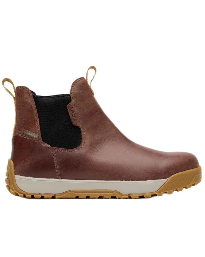 Brown coloured Xtratuf Mens Ankle Deck Leather Boots on white background #colour_brown