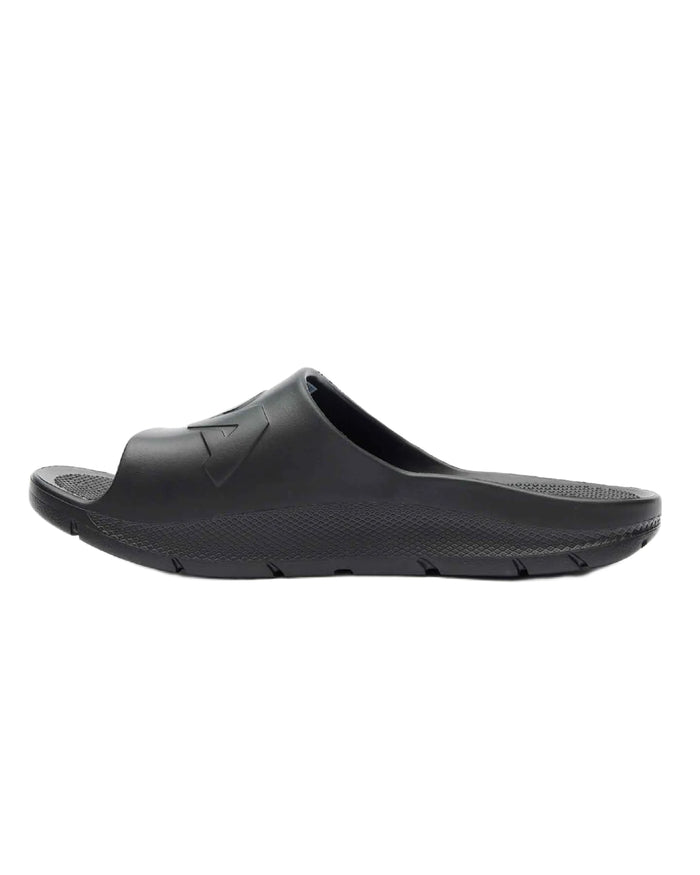 Black Coloured Xtratuf Mens Apres Fish Sliders on white background #colour_black