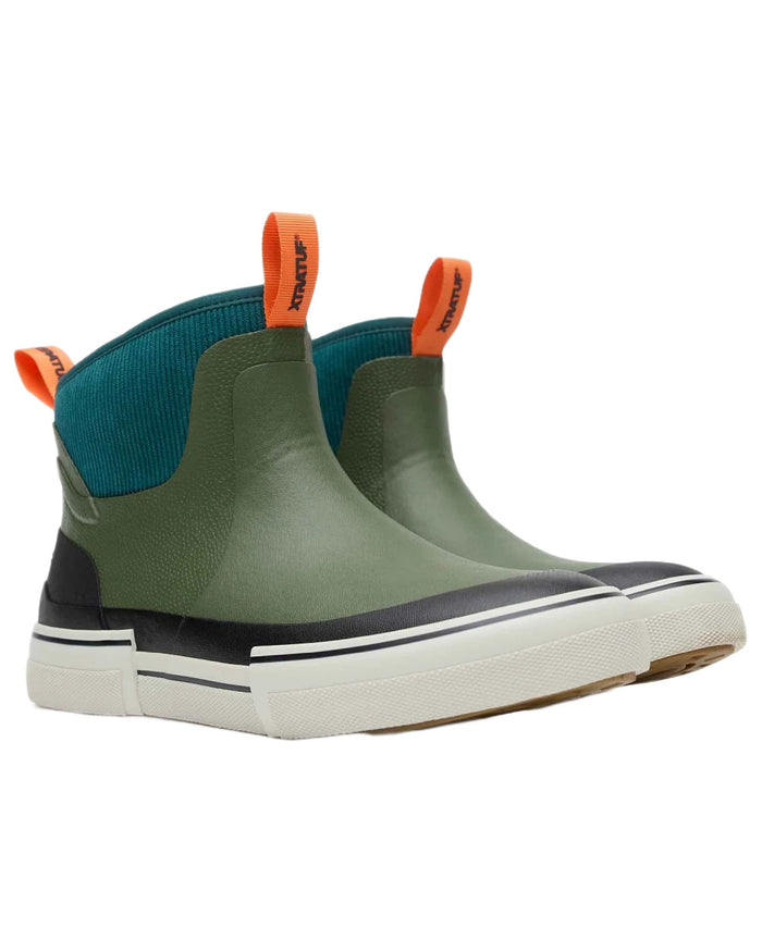 Green coloured Xtratuf mens Out Of The Ordinary Deck Boots on whit e background #colour_green