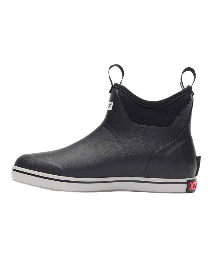 Black Coloured Xtratuf Mens Trolling Pack Fleece Lined Ankle Deck Boots on white background #colour_black