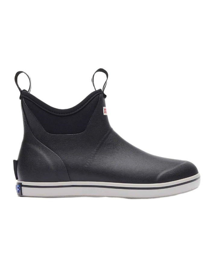 Black Coloured Xtratuf Mens Trolling Pack Fleece Lined Ankle Deck Boots on white background #colour_black