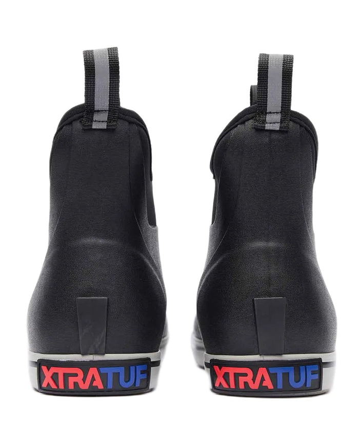 Black Coloured Xtratuf Mens Trolling Pack Fleece Lined Ankle Deck Boots on white background #colour_black