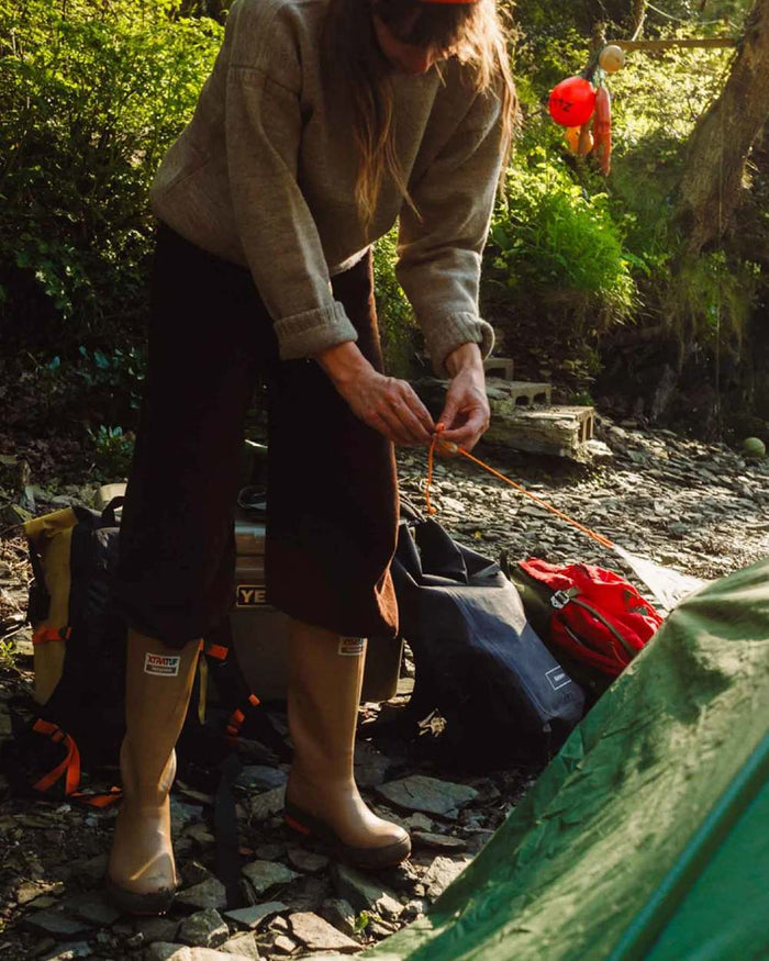Sahara Coloured Xtratuf Womens 15" Legacy Fishing Boots on outdoor background #colour_sahara