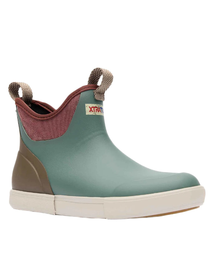 Vintage Sage Coloured Xtratuf Womens 6" Ankle Deck Vintage Boots on white background #colour_vintage-sage