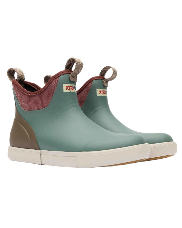 Vintage Sage Coloured Xtratuf Womens 6" Ankle Deck Vintage Boots on white background #colour_vintage-sage