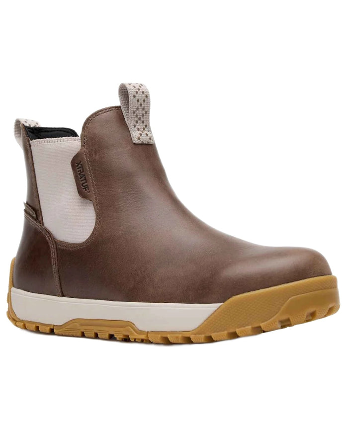 Stone coloured Xtratuf Womens Ankle Deck Leather Boots on white background #colour_stone