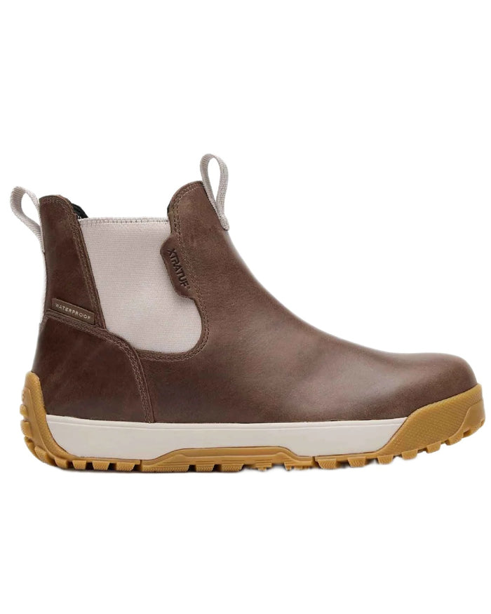Stone coloured Xtratuf Womens Ankle Deck Leather Boots on white background #colour_stone