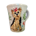 image of christmas holiday designed whimsical yorkshire terrier painting on ceramic 10 oz coffee mug by debby carman